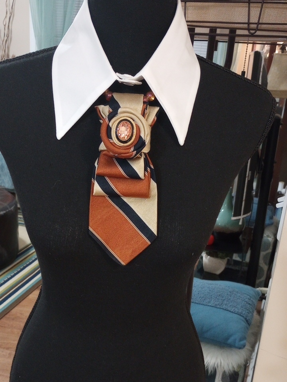 Striped Brown & Navy Necktie Necklace
